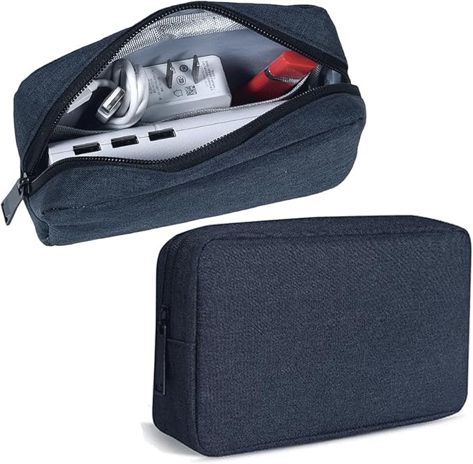 CAAORDKSO Electronic Organizer Travel Bag | Water-Resistant Cable & Cord Pouch for Charger, Power Bank, Earphones – Small Navy Blue