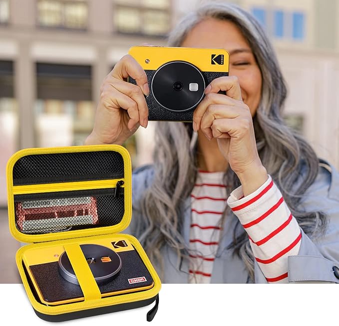 ANKHOH Print Camera Case for Kodak Mini Shot 3 Retro 4PASS Wireless Instant Camera & Photo Printer, Picture Printer Carrying Storage Bag Holder Fits for Kodak Mini 3 Retro (Black+Yellow) (Box Only)