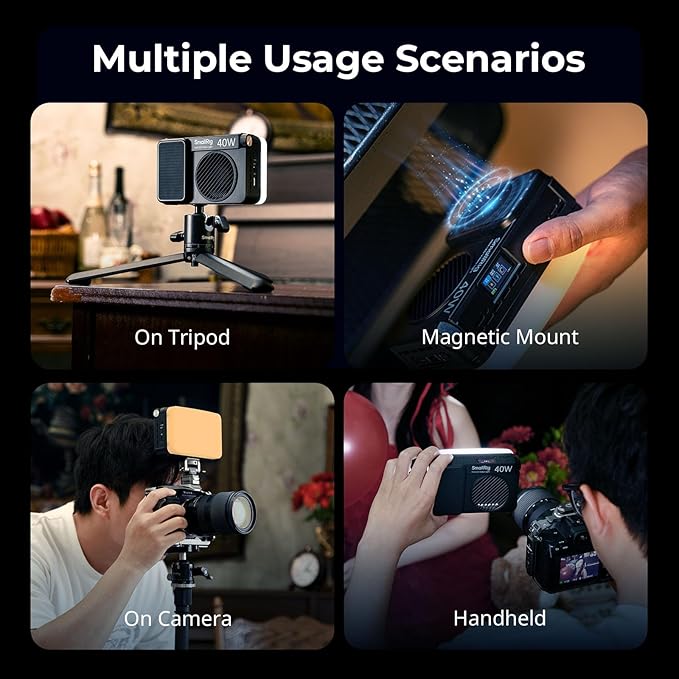SmallRig RM 40C Mini LED RGB Video Light, 4800mAh Battery, LCD Display, Portable Camera Light for Tiktok Youtube Content Creators Photographer Gifts, 2500K-10000K CRI 96 TLCI 99, Magnetic Mount - 5359