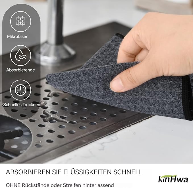 KinHwa Dish Cloths for Washing Dishes Kitchen Towels Microfiber Dish Towels for Kitchen Dish Towels Absorbent 8inch x 8inch 6 Pack (Gray, 12in x 12in 6 PC)