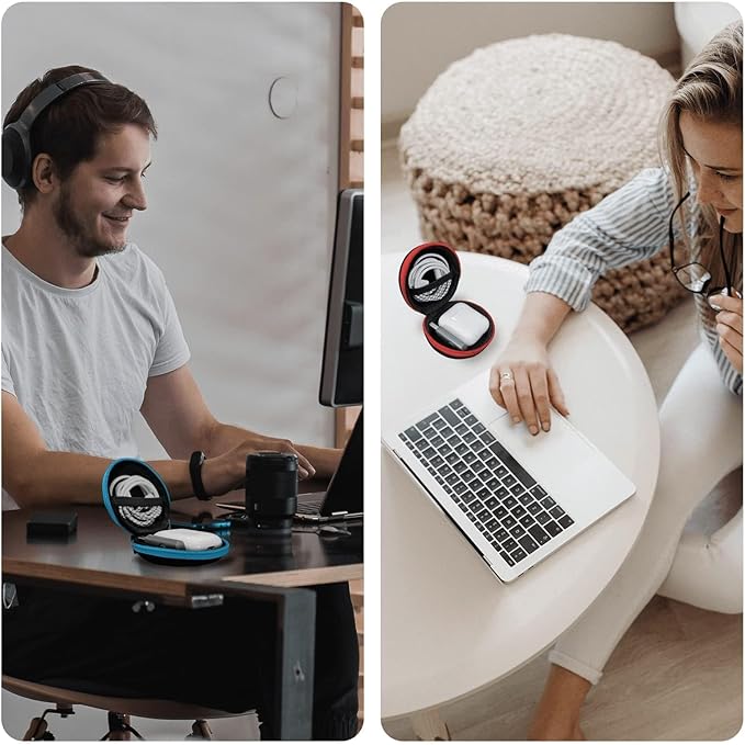 MOLOVA for Earphone Carry Case, 2-Pack Small Round Pocket Earbud Travel Carrying Case with Zipper for Smartphone Earphone, Wireless Headset, USB Cable, SD Cards Storage Bags, Masks and More