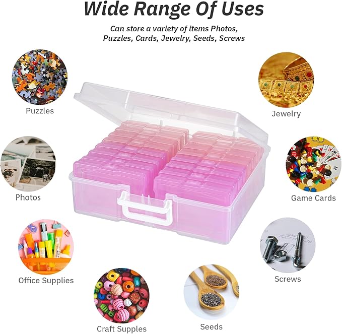 Party Club of America 4""x6"" Photo Storage Box with Handle photo and craft keeper storage box 16 Inner photo case Large Gradient, Pink Series