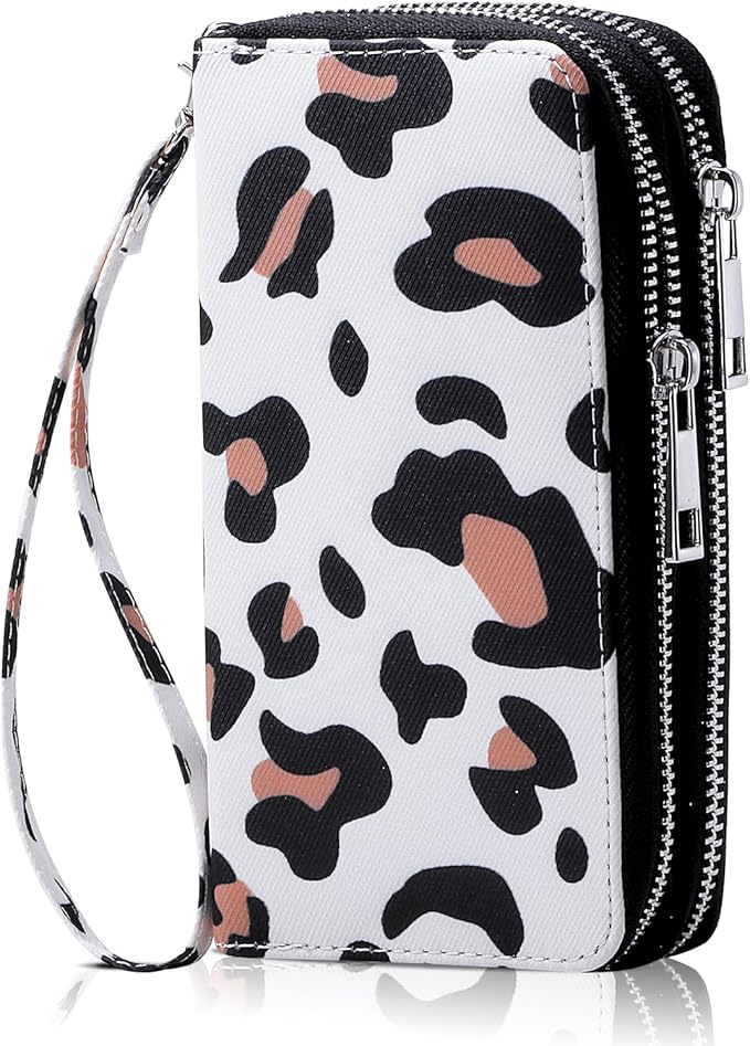 Cellphone Wallet for Women Dual Zipper Long Purse with Removable Wristlet