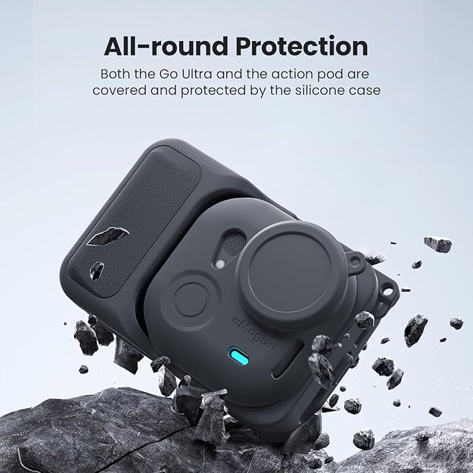 Silicone Protective Case for Insta 360 GO Ultra with 2Pcs HD Tempered Glass Screen Protectors and 2 Lens Films，Anti-Scratch Shockproof Full Body Skin for Insta360 GO Ultra Camera Accessories