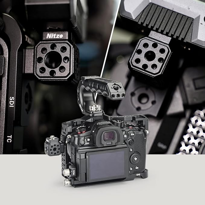Nitze Camera Mount Cube Adapter (6-Sided) Universal Camera Mount with 1/4” Locating Holes, 3/8” Locating Holes, Cold Shoe Adapter, 1/4” Screws, 3/8” Screws and Locating Pins - N82B