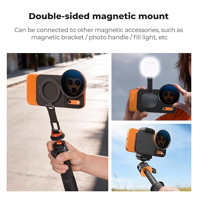 K&F CONCEPT Double-Sided Magnetic Lens Filter Mount Adapter with 58mm Variable ND2-32 Filter, Compatible with iPhone 17 Pro and 58mm Threaded Filters, VND Filter Compatible with iPhone Camera Lens