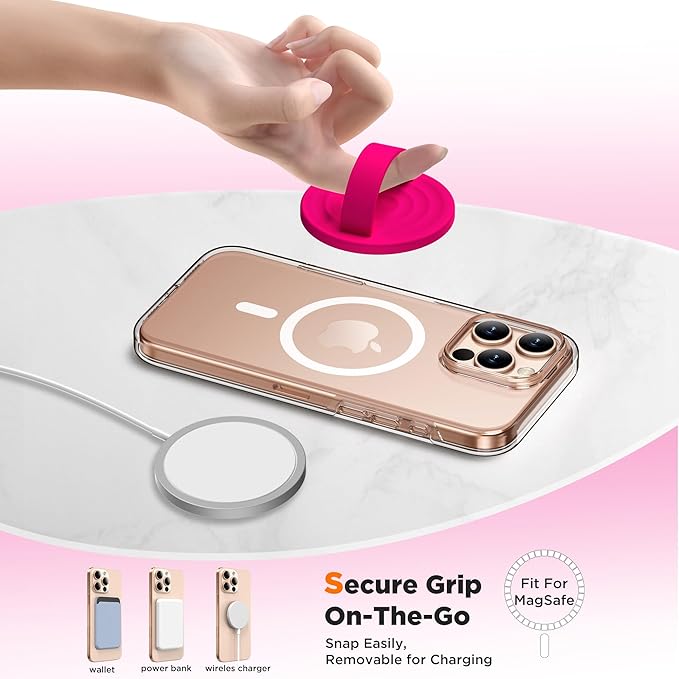 Magnetic Phone Grip Ring Holder, Liquid Silicone Magnet Cell Phone Grip Finger Loop, Compatible with Magsafe, Back of Phone for iPhone 17/16/15/14/13/12 Series, Neon Pink