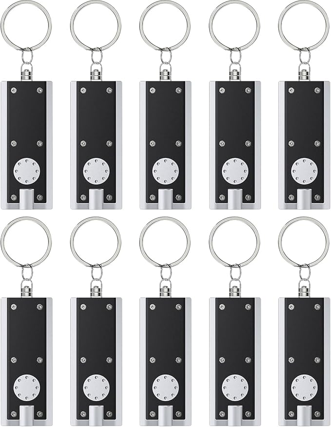 Uniclife 10 Pack Mini LED Keychain Flashlight 12 Lumen Portable Ultra Bright Light Battery Powered Flat Black Torch for EDC Outdoor Camping Hiking and Emergency Lighting (Batteries Included)