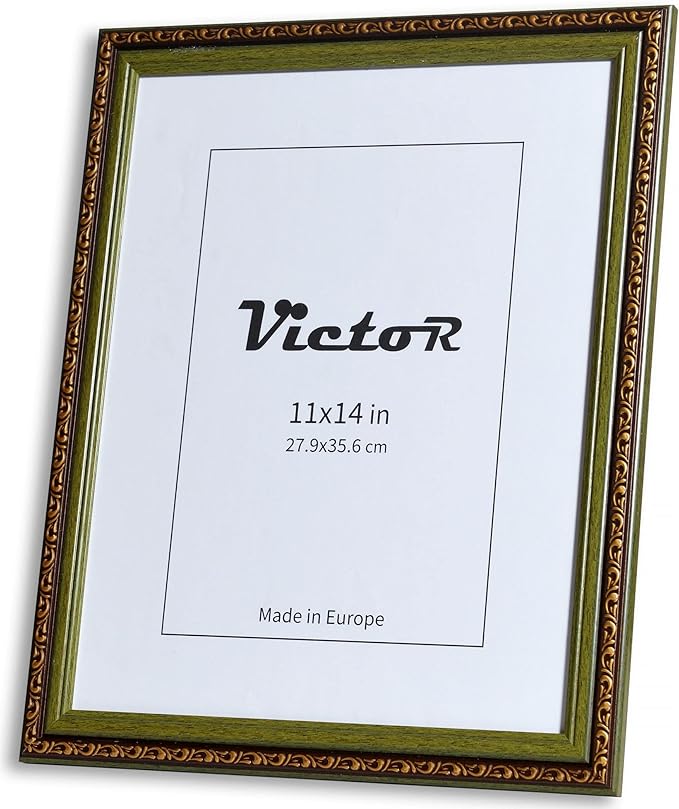 VictoR Picture Frame Chagall 11x14 Brown Green-Picture Frame for Photos in Size 11x14 Inch - Vintage Design with Shatterproof Acrylic Glass - Antique - only for hanging