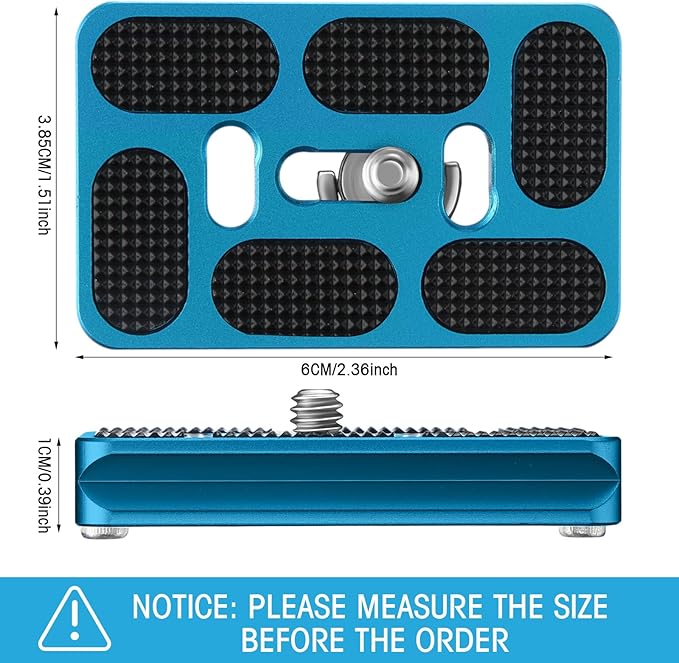 Frienda 2 Pieces Metal Quick Release Plate with 1/4''-20 Camera Screw Tripod Mount Plate Fits Standard for DSLR Camera Tripod Ball Head(Blue,Pu60)