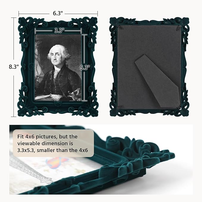 4x6 Picture Frame Green for Wall Tabletop, Vintage Baroque Decorative Photo Frame for Travel Snapshots Portraits Landscapes, Antique 6x4 Frame Gift for Birthday Mother's Day Wedding (Green)