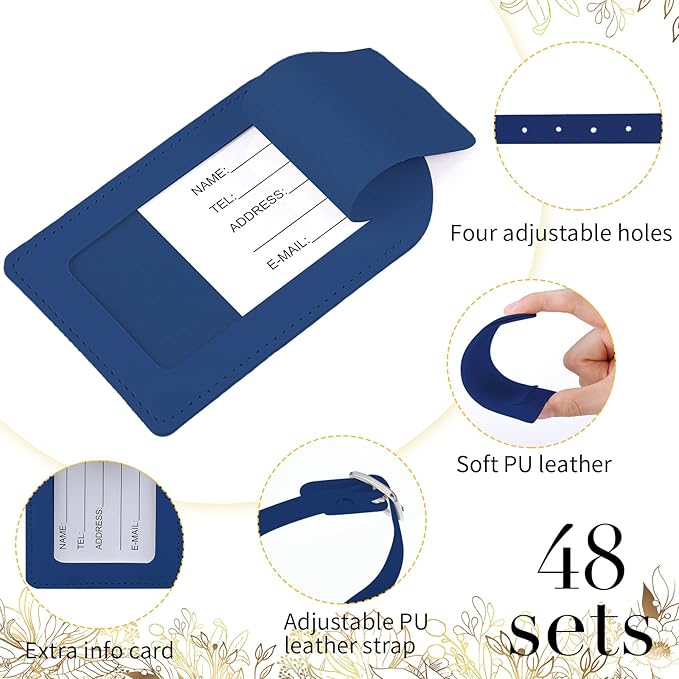 Amylove 48 Sets Leather Luggage Tags Bulk Wedding Favors Luggage Tags for Guests Bridal Gifts Wedding Bridal Shower Gift PU Leather with Name ID Card Tag for Guests