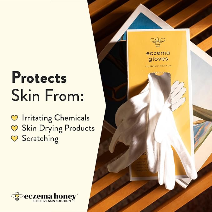 ECZEMA HONEY Premium 100% Cotton Gloves - Washable & Reusable Overnight Dry Hands Treatment - White Cotton Gloves for Eczema (24 Pairs)