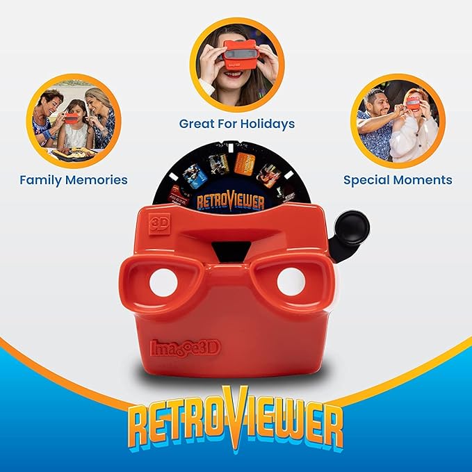 Custom Viewfinder Reel Plus RetroViewer - for Kids, & Adults, Classic Toys, Slide Viewer, Retro, Vintage, May Work in Old Toys (Red)