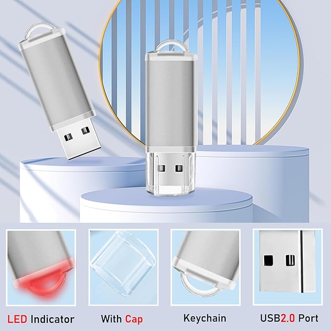 2GB USB Flash Drive 20 Pack Nicepicten Thumb Drives Pack Jump Zip Drive USB 2.0 Flash Drives Mulitipack 2GB Memory Stick with Labels & Lanyards - Silver