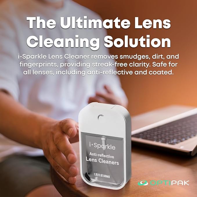 I-Sparkle Anti-Reflective Lens Cleaner Spray kit | (2x) 1.35oz Glasses Cleaner Spray + (2x) Microfiber Cloth for Eyeglasses, Sunglasses, Lenses, Screens and Camera Cleaning Kit (4 Piece Set)