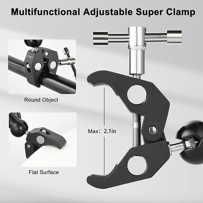 UTEBIT Super Clamp Camera Mount with 360° Ballhead Magic Arm, Super Clamp Mount with 1/4" and 3/8" Thread, Desk/Bike/Bicycle/Motorcycle/ Handlebar for GoPro, Phone, Camera, Monitor, LED Light