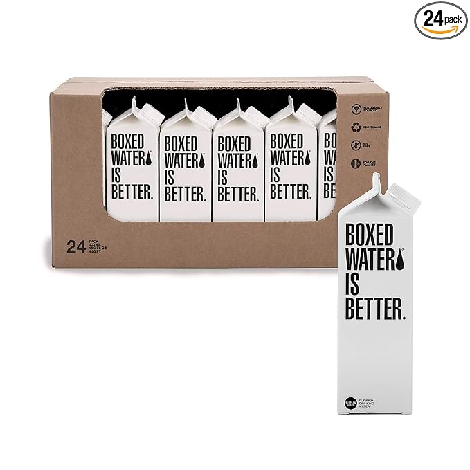 Boxed Water 16.9 oz. (24 Pack) – A Sustainable Alternative — Better Than Premium Plastic Bottles — Purified Drinking Water in Plant-Based Cartons – BPA-Free, Refillable & Recyclable Cartons