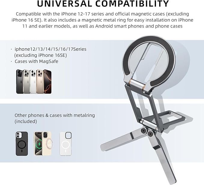 Ultra-thin Magnetic Phone Tripod Holder Mount Stand, MG-06 Air Mini Pocket Cell Phone Stand, Compatible with MagSafe for iPhone 17 16 15 14 13 12