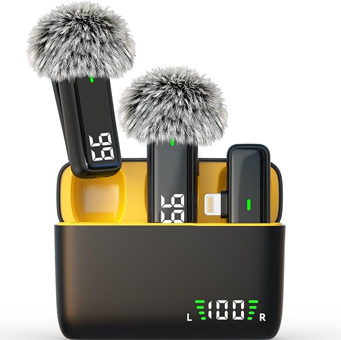 Wireles Lavalier Microphone for iPhone 14 13 12 11 - Lapel Lav Mic Clip on Microphones with Charging Case for Video Recording Vlogging Streaming TikTok YouTube