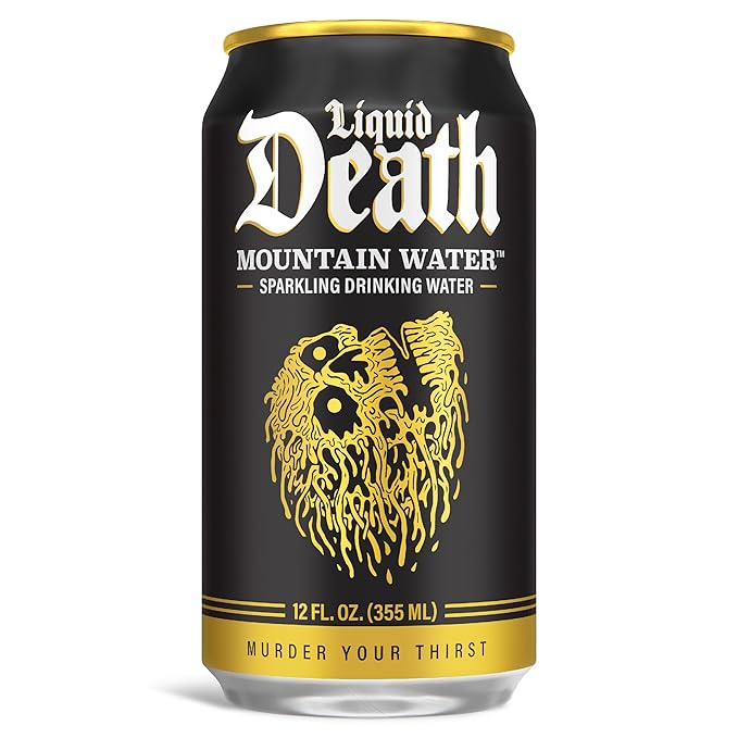 Liquid Death Sparkling Mountain Water, Real Mountain Source, Ice-Cold Cans, Infinitely Recyclable, 12 Fl Oz (Pack of 12)