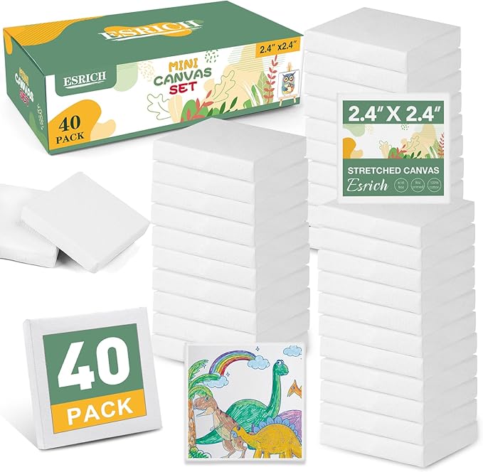 ESRICH Mini Canvas 40Pack 2.4x2.4inch, 2/5''Profile Art Primed Mini Canvases for Painting, Tiny Painting Canvas for Kids and Art Supplies.