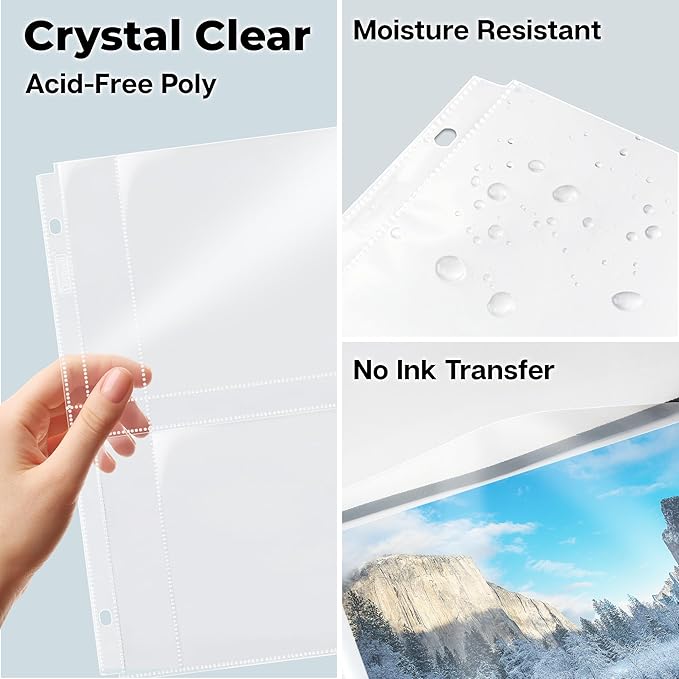 Dunwell 5x7 Photo Sleeves for 3-Ring Binder, (10 Pack) for 40 Pictures, Each Sheet Protector Holds Four 5 x 7 Pictures or Postcards, Acid-Free Poly Plastic Photo Album Refill Pages