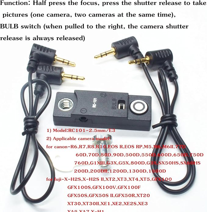 for Fuji/Canon Camera Cable Universal Iron cage Handle Shutter Release Accessory Shutter Cord RC101-E3/2.5mm Remote Control xt2 xt3 xt4 xt5 gfx50/50r/50s/100/100s can80d 90d r8 r10 650d 800d