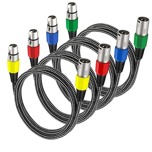 XLR Cable 6 FT/4 Pack, Microphone Cable 3 Pin Nylong Braided Balanced XLR Male to Female Heavy Duty Mic Patch Cords (Pure Copper Conductors)