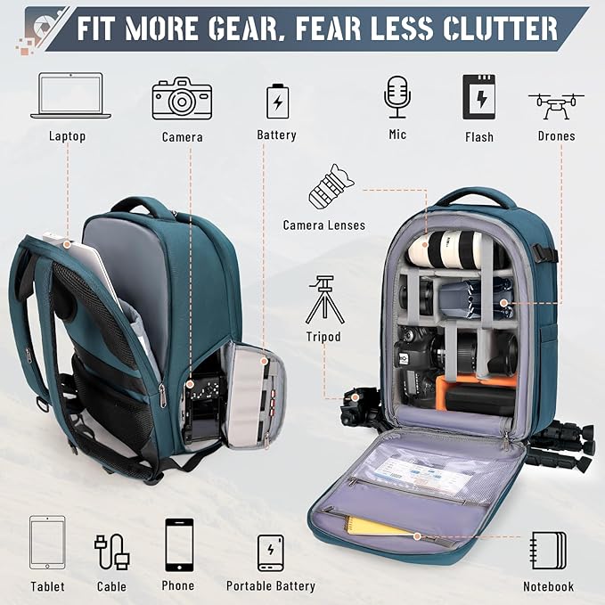 RAINSMORE Camera Backpack Hard Shell for DSLR/SLR Waterproof Camera Bag with Laptop Compartment 15.6 Inch Professional Camera Case with Rain Cover Photography Backpack Bag with Camera Lens Case Green