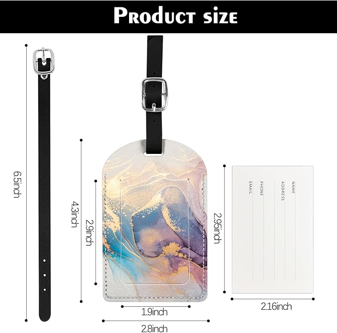 2 Pack Luggage Tag Suitcase Tags PU Leather Identifiers Privacy Cover Luggage Tags Aesthetic Cute Travel Bag Labels for Women Girls Men-Marble