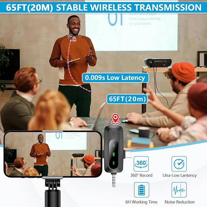 3 in 1 Mini Microphone for iPhone, Android, Camera, LED Display Wireless Lavalier Microphone for Video Recording, Clip on Lapel Lav Mics with Noise Reduction for Interview Vlog YouTube TikTok