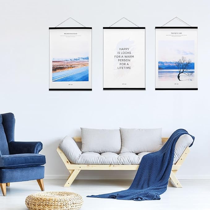 FALAMON 2 Pack Magnetic Poster Hanger Frame, 9x11 9x27 9x12 9x13 Magnet Poster Frame Hangers for Hanging Posters, Prints, Photos, Pictures, Maps, Scrolls, and Canvas Artwork (Black, 9")