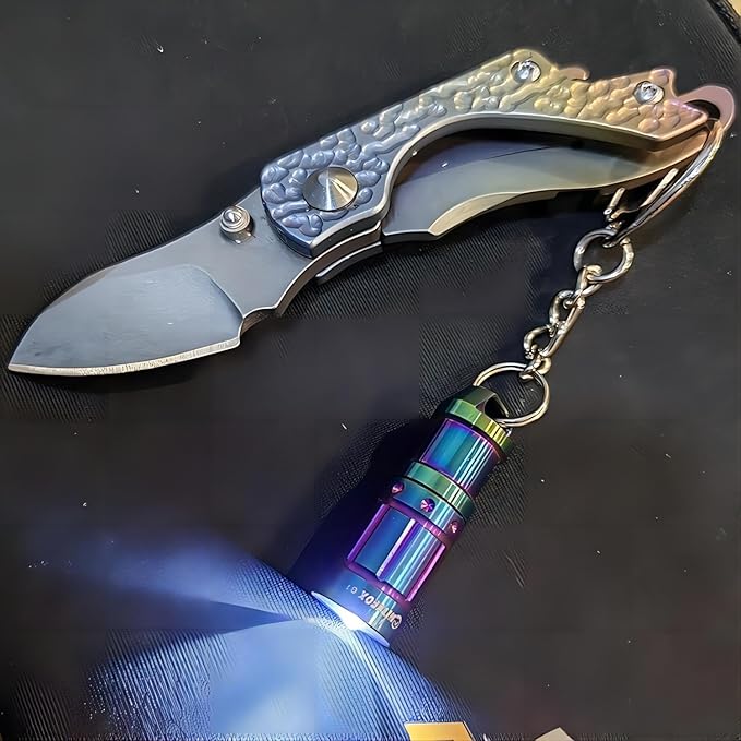 e1 Smallest Keychain Flashlight Tiny Micro Mini Key Ring Light Bright Long Lifetime Waterproof for Everyday EDC Emergency Dog Walking Sleeping Reading Nice Gift (Colorful Stainless Steel)