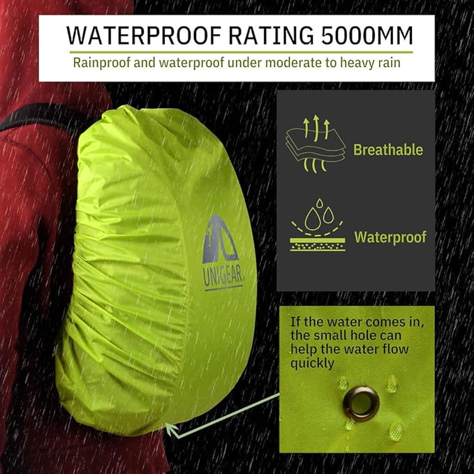 Unigear Backpack Rain Cover Waterproof Rating 5000mm Ultraportable and Durable with 2 Anti-Slip Buckle Strap, Integrated Carry Pouch Design (Green, Large)