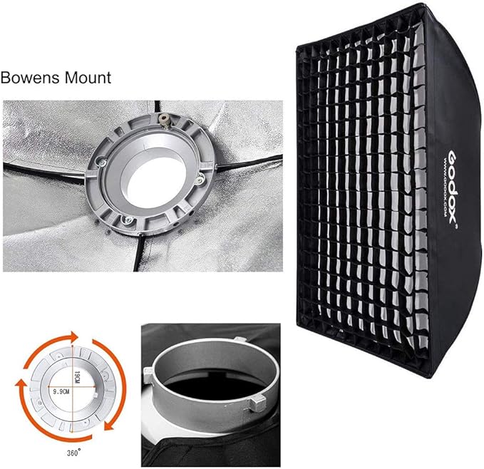 Godox Studio Softbox Godox Speedlite Softbox 60x90cm Rectangular Softbox Photography Light with Grid Bowens for Portrait Product Photography Studio Flash (SB-FW6090)
