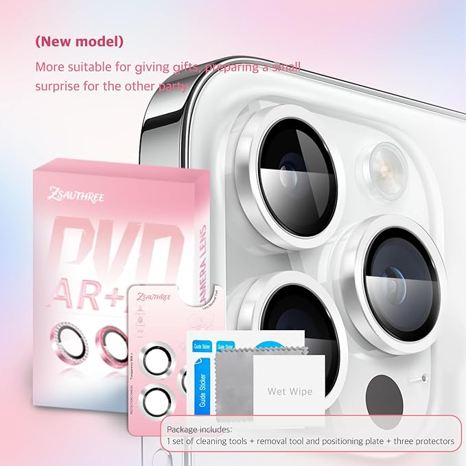 Military Grade 9H+ Glass Lens Protector for iPhone 15 Pro Max/15 Pro,1:1 Invisible Fit,Ultra Clarity with 99.9% Light Transmission,Impact & Scratch Resistance,Smudge-Free (TitaniumSilver)