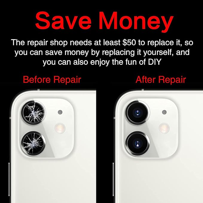 2PCS ASDAWN Back Camera Lens Glass Replacement for iPhone 11 6.1 Inches with Pre-Installed Adhesive, Rear Camera Lens Glass Replacement with Installation Manual + Repair Tool Set