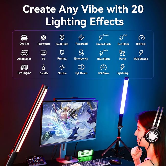 ULANZI VL119 Handheld Light Wand, 360° RGB LED Video Light Stick for Photography, 3300mAh Rechargeable Tube Light for Video Shooting, 2500-9000K Dimmable Camera Light with LCD