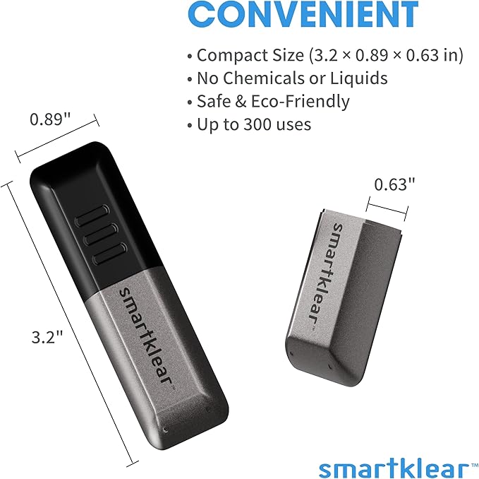 CarbonKlean SmartKlear Smart Phone Screen Cleaner - Compatible with iPhones, Androids, and More - with Carbon Microfiber Tech - Black Rubber and Silver Metallic - 1 Count