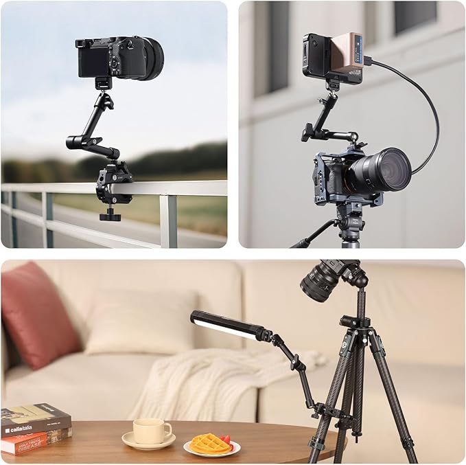 ULANZI HD02 10" Camera Magic Arm Super Clamp Kit with 360° Ball Head,Heavy-Duty Super Clamp,6.6lbs Load, 1/4"-20 & 3/8"-16 Mount, ARRI Pins, NATO Rail Articulating Friction Arm for DSLR/Monitor/Light