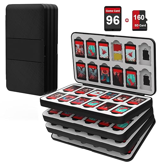 iPLYGAM Switch Game Case Holder for Nintendo Switch 2/OLED/Lite with 96 Cartridge Slots and 160 Micro SD Card Storage, Portable Game Protective Organizer Traveler Gift Accessories