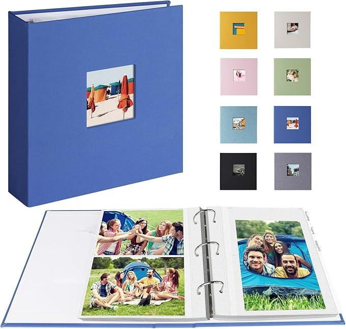 1DOT2 Photo Album 4x6 Photos Hold 200 or 5x7 Pictures Hold 100, 3 Ring Binder Photo Albums Linen Cover with 6-Tab Index Dividers Photo Book Acid Free Albums 4x6 5x7 for Family Wedding Baby (Blue)