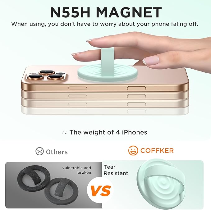 Magnetic Phone Grip Ring Holder, Liquid Silicone Magnet Cell Phone Grip Finger Loop, Compatible with Magsafe, Back of Phone for iPhone 17/16/15/14/13/12 Series, Mint Green