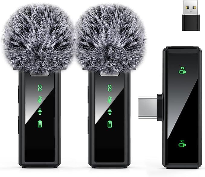 USB C Wireless Lavalier Microphone for Android, PC, Laptop, iPhone 15/16, USB Microphone with Noise Cancellation, Lapel Mic Wireless for Video Recording, Vlog, YouTube, TikTok