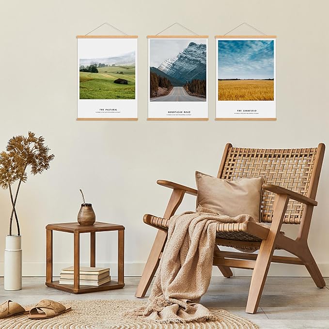 FALAMON 3 Pack Magnetic Poster Hanger Frame, 10x14 10x15 10x13 Teak Wood Magnet Poster Frame for Posters, Prints, Photos, Pictures, Maps, Scrolls, and Canvas Artwork