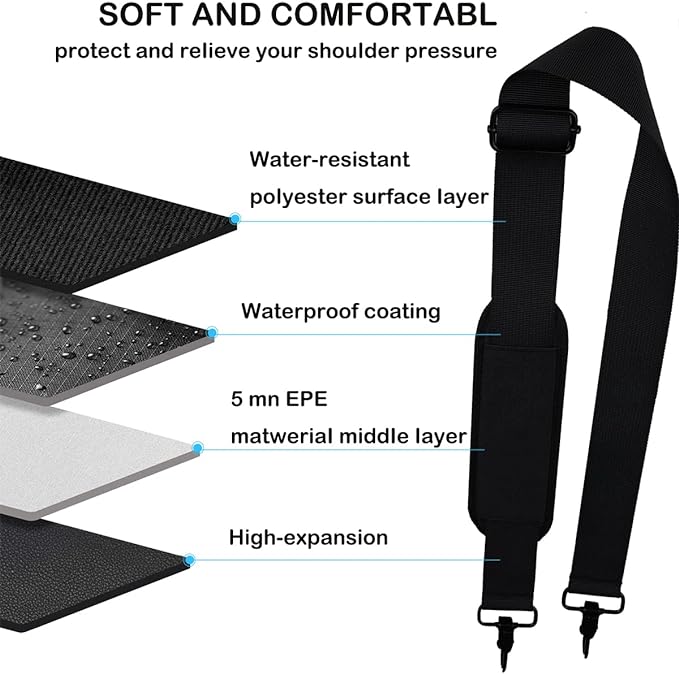 Universal Replacement Laptop Shoulder Strap, Durable 55" Adjustable Comfortable Belt with Metal Hooks for Briefcase, Computer Messenger Bag, Laptop Case Luggage/Duffel/Camera, (Black)
