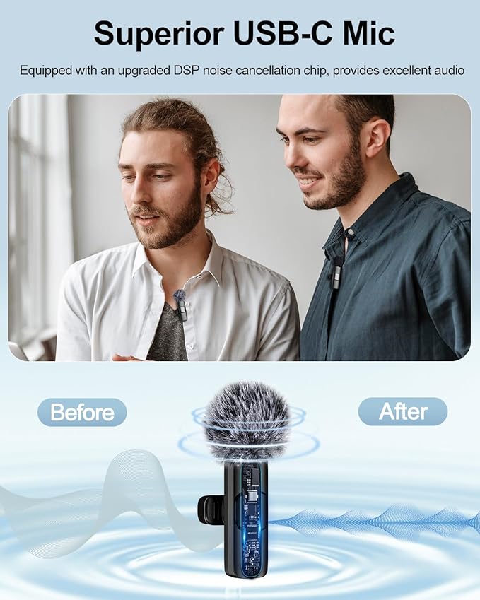 PoP voice 3 in 1 Professional Wireless Lavalier Microphone for iPhone, Android, Camera,Mini Microphone, Lapel Mic with Noise Reduction, Crystal Clear Sound for Recording, YouTube, Podcast, Vlogging