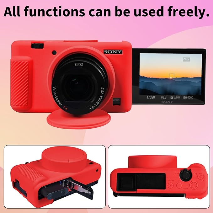 Camera Case for Sony ZV-1, ZV1 Camera Cover Silicone Camera Sleeve Body Skin Protective Case with Removable Lens Cap for Sony ZV 1 Digital Camera, Red