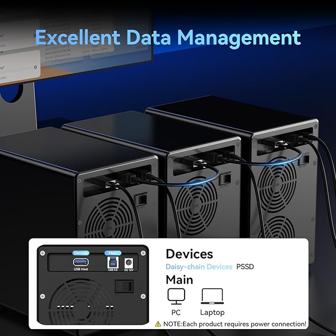 CENMATE 6 Bay Hard Drive Enclosure with Cooling Fan for 2.5“/3.5" SATA HDD/SSD with USB A/C 3.0, Support Hot Swappable, Daisy Chain Expansion, Tool-Free HDD Enclosure, DAS(NO RAID/NAS)